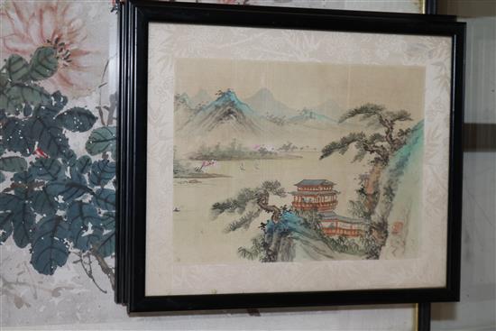 Chinese School, set of four watercolours, landscapes and three other pictures 20 x 15cm